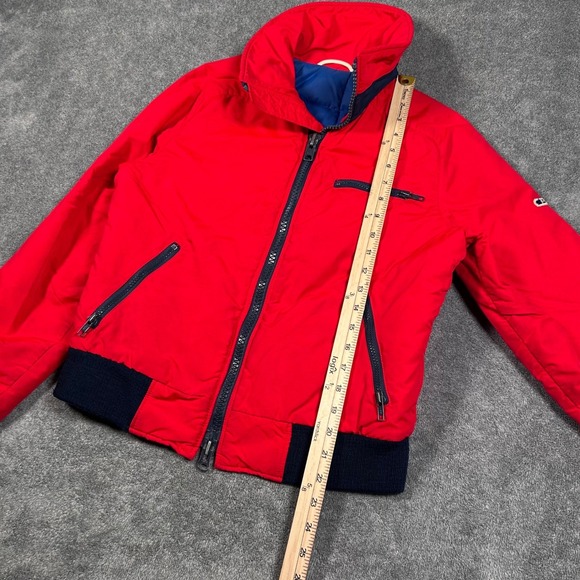 Vintage CB Sports Ski Jacket 80s Red Blue Cropped Bomber Mens XS/S Zip Up Puffer - Picture 14 of 15
